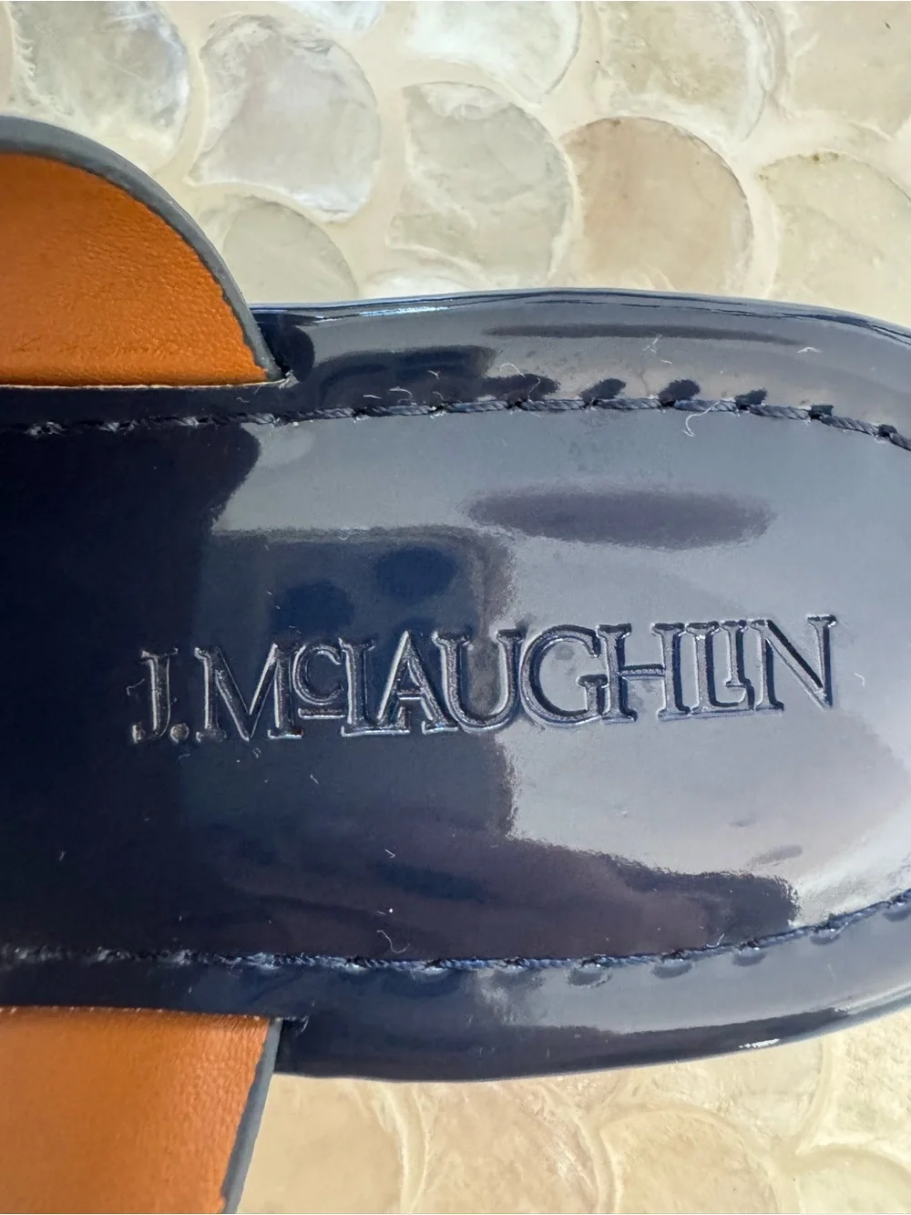 J. McLaughlin NEW Blue Patent Bamboo & Gold Accent Thong Sandals Size 8